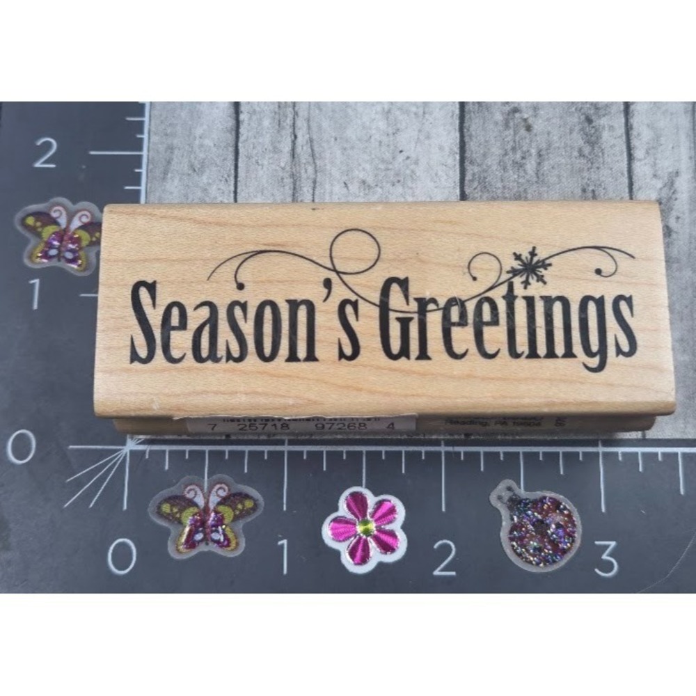 Inkadinkado Season's Greetings 97268 Christmas Rubber Stamp Wood #M104